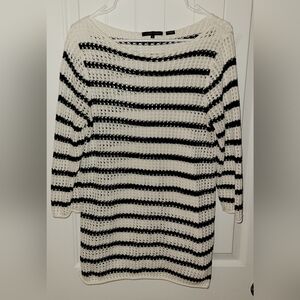 Jeanne Pierre Crocheted Black and White Striped Sweater Large
